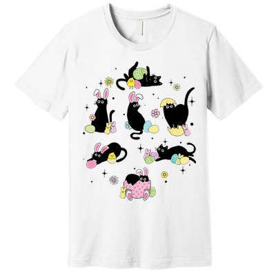 Black Cat With Bunny Eggs Happy Easter Day Matching Premium T-Shirt