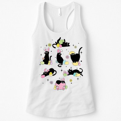 Black Cat With Bunny Eggs Happy Easter Day Matching Womens Tank Top