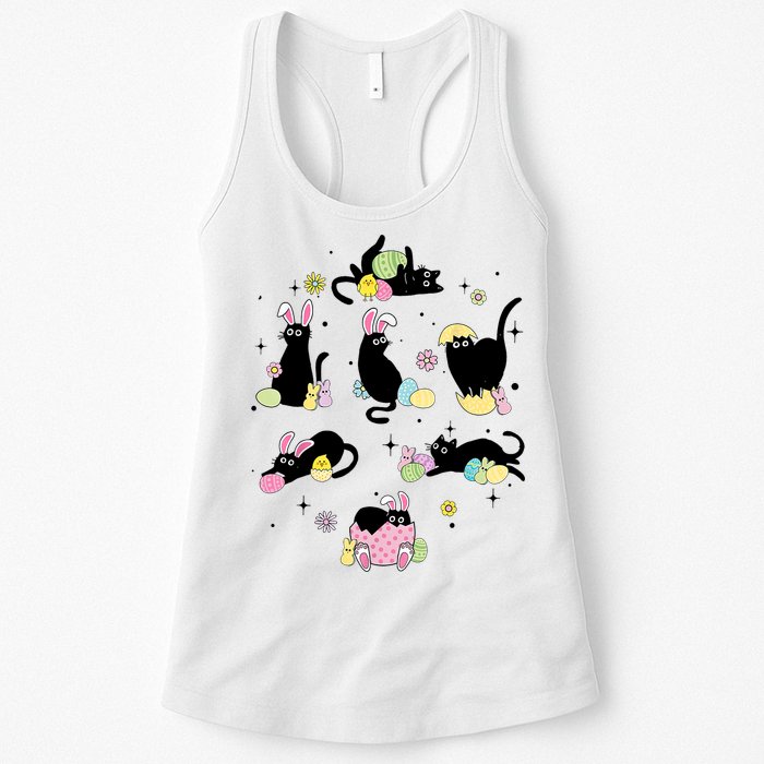 Black Cat With Bunny Eggs Happy Easter Day Matching Womens Tank Top