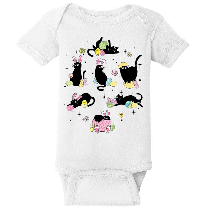 Black Cat With Bunny Eggs Happy Easter Day Matching Baby Bodysuit