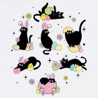 Black Cat With Bunny Eggs Happy Easter Day Matching Baby Bodysuit