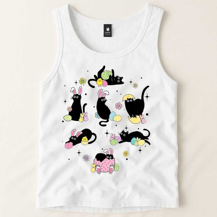 Black Cat With Bunny Eggs Happy Easter Day Matching Tank Top
