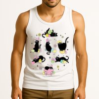 Black Cat With Bunny Eggs Happy Easter Day Matching Tank Top