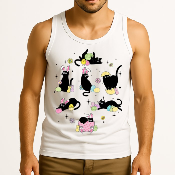 Black Cat With Bunny Eggs Happy Easter Day Matching Tank Top
