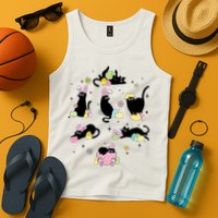 Black Cat With Bunny Eggs Happy Easter Day Matching Tank Top