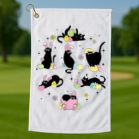 Black Cat With Bunny Eggs Happy Easter Day Matching Golf Towel