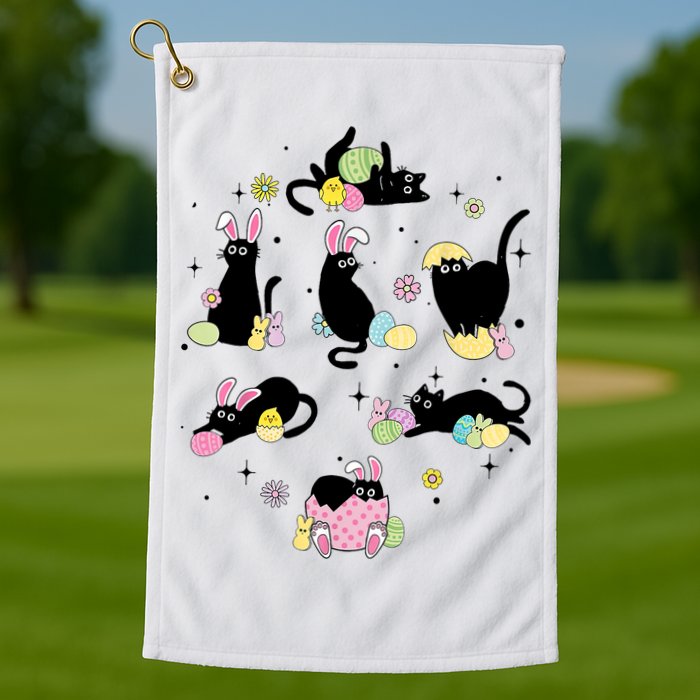 Black Cat With Bunny Eggs Happy Easter Day Matching Golf Towel