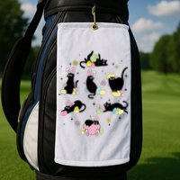 Black Cat With Bunny Eggs Happy Easter Day Matching Golf Towel