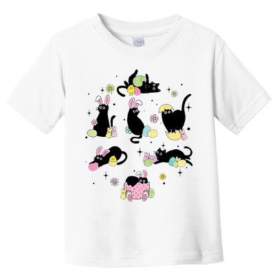 Black Cat With Bunny Eggs Happy Easter Day Matching Toddler T-Shirt