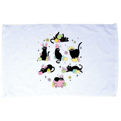 Black Cat With Bunny Eggs Happy Easter Day Matching Microfiber Hand Towel