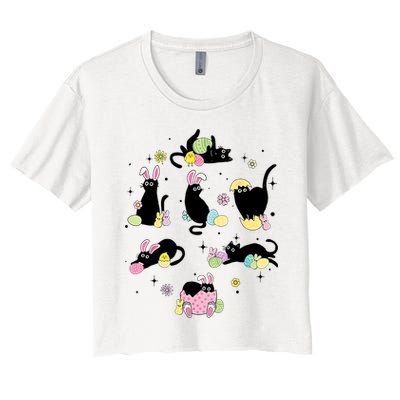 Black Cat With Bunny Eggs Happy Easter Day Matching Crop Top