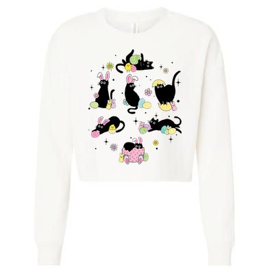Black Cat With Bunny Eggs Happy Easter Day Matching Cropped Pullover Crew