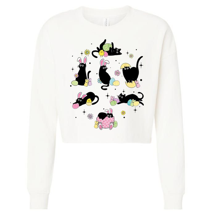 Black Cat With Bunny Eggs Happy Easter Day Matching Cropped Pullover Crew