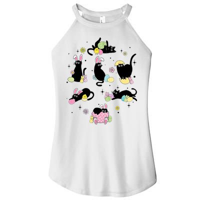 Black Cat With Bunny Eggs Happy Easter Day Matching Women's Perfect Tri Rocker Tank