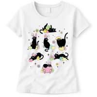 Black Cat With Bunny Eggs Happy Easter Day Matching Womens T-Shirt
