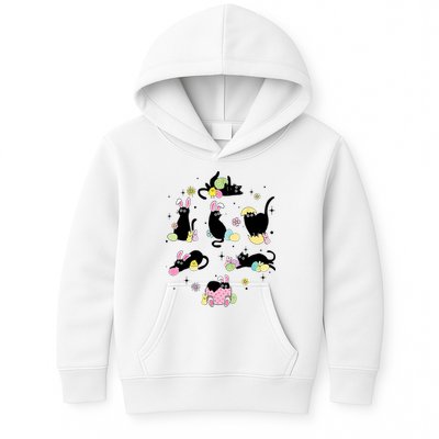 Black Cat With Bunny Eggs Happy Easter Day Matching Kids Hoodie