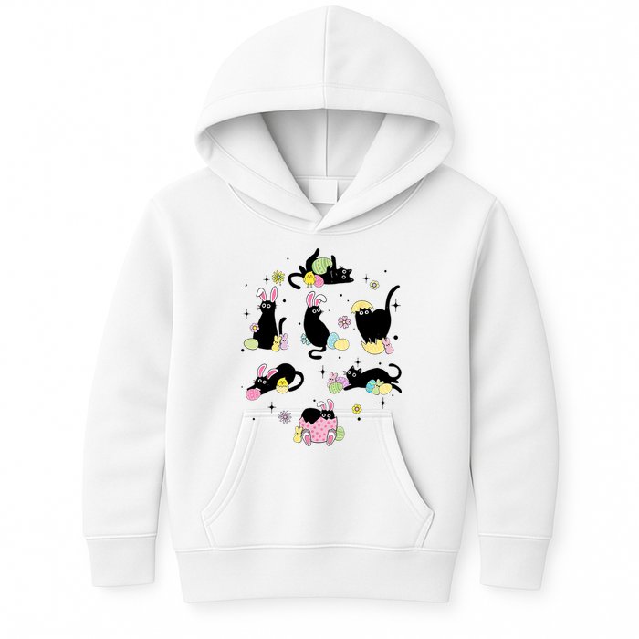 Black Cat With Bunny Eggs Happy Easter Day Matching Kids Hoodie