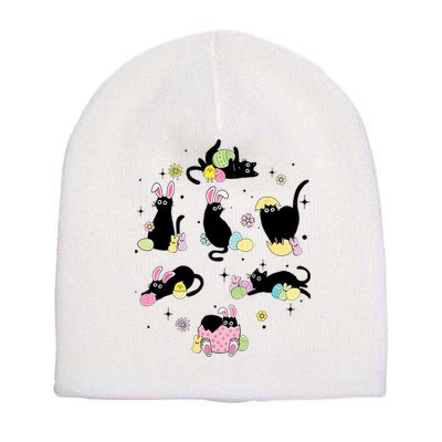 Black Cat With Bunny Eggs Happy Easter Day Matching Short Acrylic Beanie