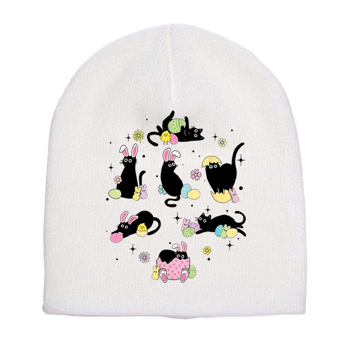 Black Cat With Bunny Eggs Happy Easter Day Matching Short Acrylic Beanie