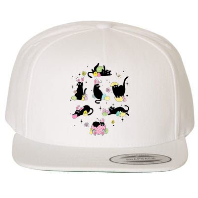 Black Cat With Bunny Eggs Happy Easter Day Matching Wool Snapback Cap