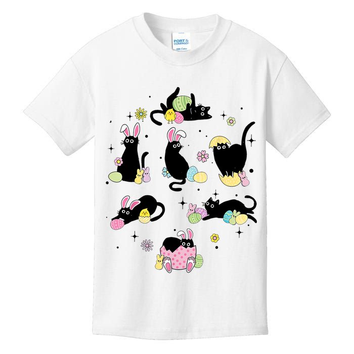 Black Cat With Bunny Eggs Happy Easter Day Matching Kids T-Shirt