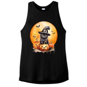 Black Cat Witch Hat Pumpkin Gift Ladies PosiCharge Tri-Blend Wicking Tank