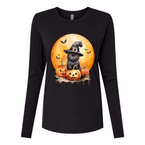 Black Cat Witch Hat Pumpkin Gift Womens Cotton Relaxed Long Sleeve T-Shirt