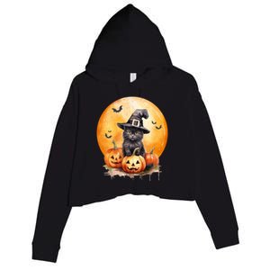 Black Cat Witch Hat Pumpkin Gift Crop Fleece Hoodie