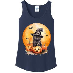 Black Cat Witch Hat Pumpkin Gift Ladies Essential Tank