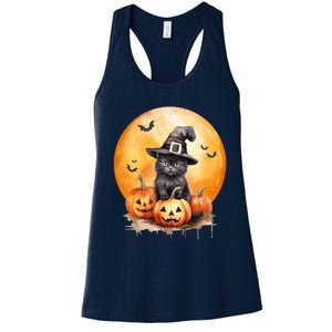 Black Cat Witch Hat Pumpkin Gift Women's Racerback Tank