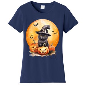 Black Cat Witch Hat Pumpkin Gift Women's T-Shirt