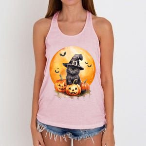 Black Cat Witch Hat Pumpkin Gift Women's Knotted Racerback Tank