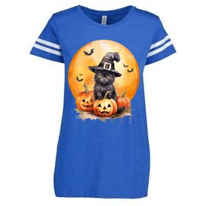 Black Cat Witch Hat Pumpkin Gift Enza Ladies Jersey Football T-Shirt