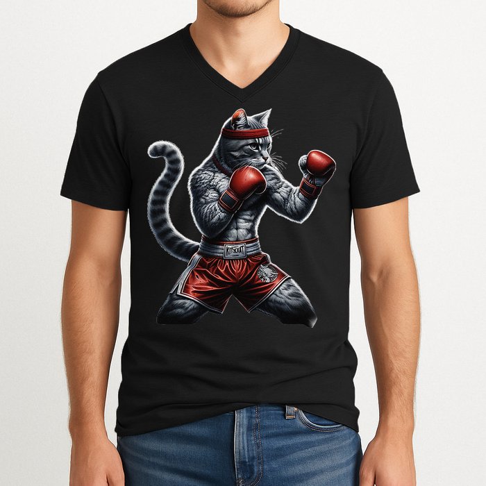 Boxing Cat When Your Cat Hits Harder Than You Do V-Neck T-Shirt