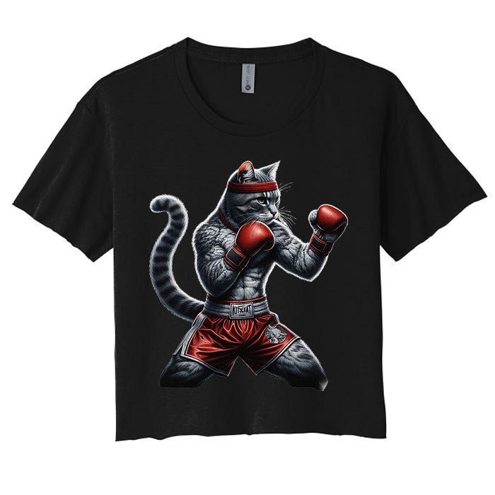 Boxing Cat When Your Cat Hits Harder Than You Do Women's Crop Top Tee