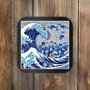 Blue Cats Wave For Kamala Funny Cat Lady Coaster