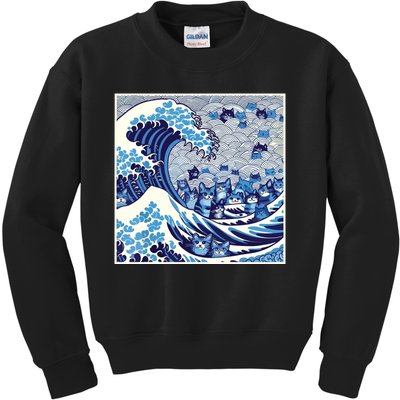 Blue Cats Wave For Kamala Funny Cat Lady Kids Sweatshirt