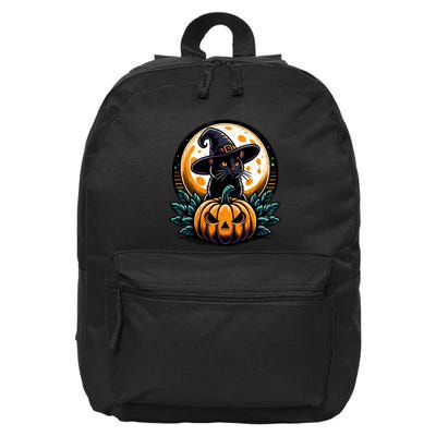 Black Cat Witch Hat Pumpkin For Halloween 16 in Basic Backpack
