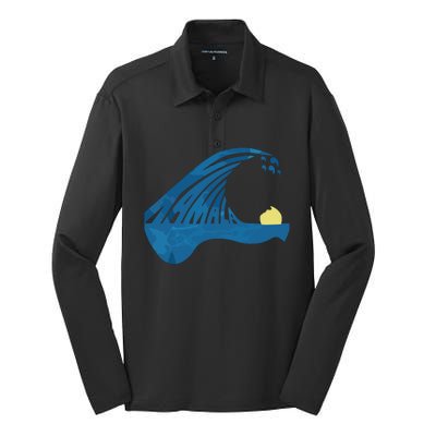 Blue Cats Wave For Kamala Funny Trump Blue Wave Of Cat Silk Touch Performance Long Sleeve Polo