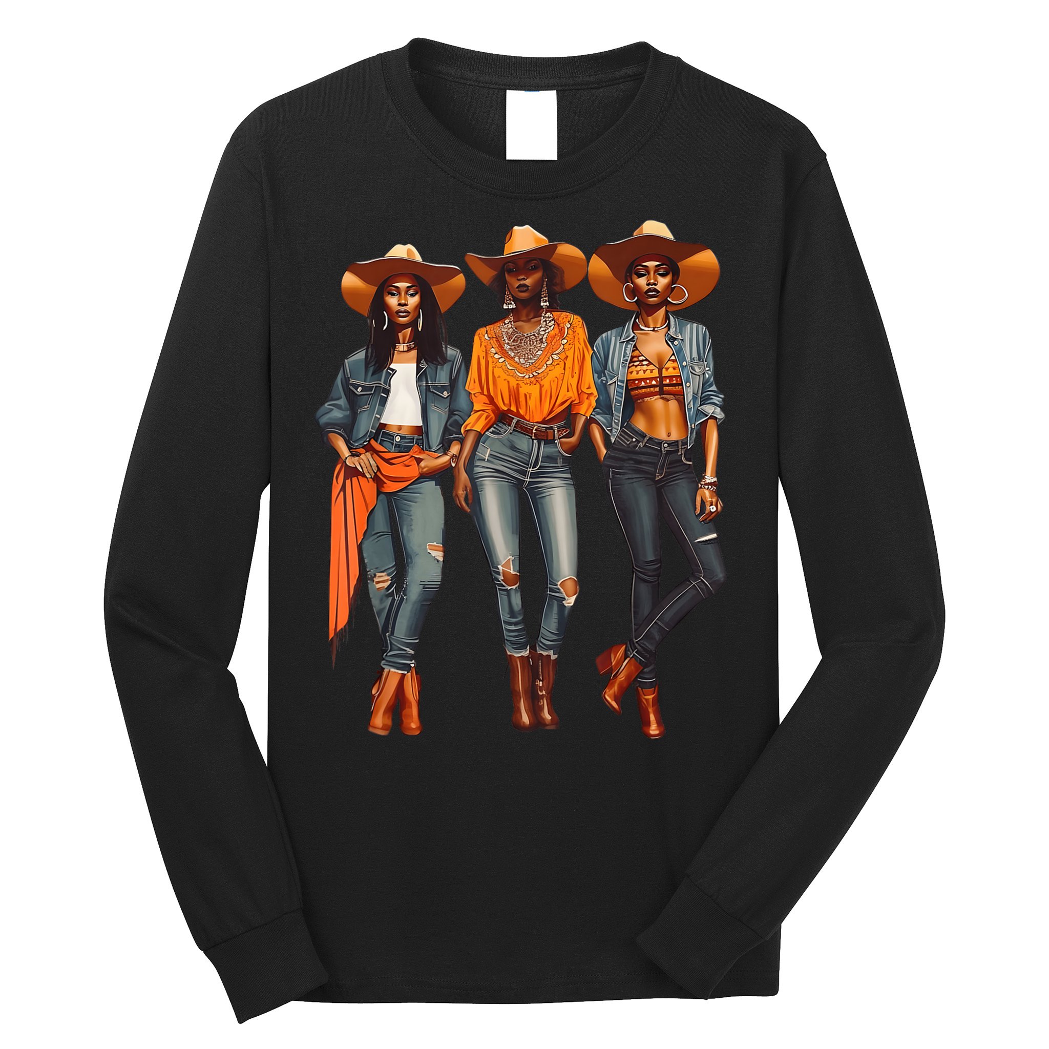 Black Cowgirl Western Rodeo Melanin Black History Texas Long Sleeve Shirt