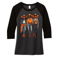 Black Cowgirl Western Rodeo Melanin Black History Texas Women's Tri-Blend 3/4-Sleeve Raglan Shirt