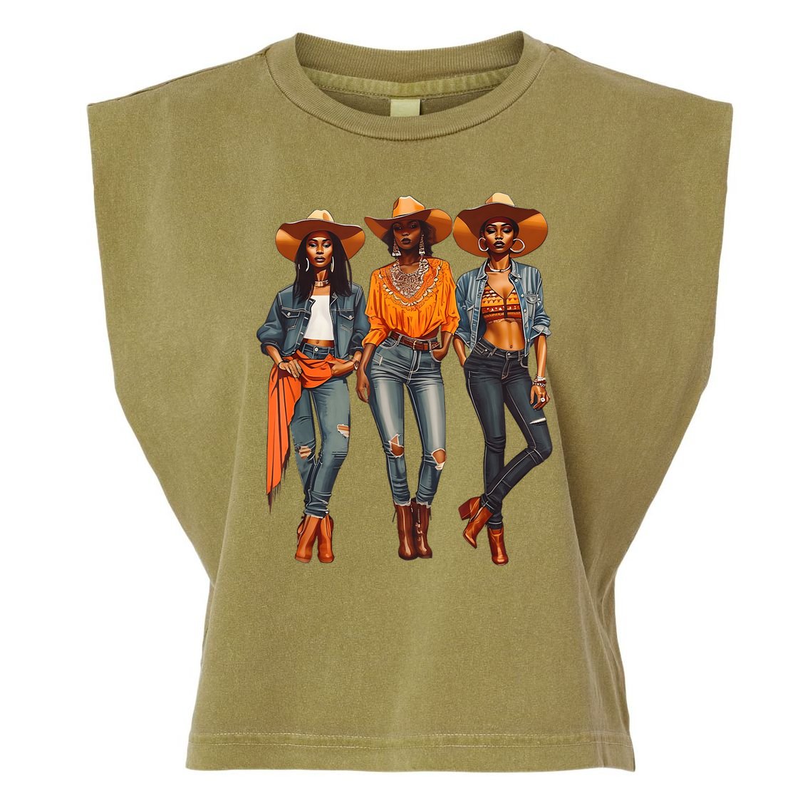 Black Cowgirl Western Rodeo Melanin Black History Texas Garment-Dyed Women's Muscle Tee
