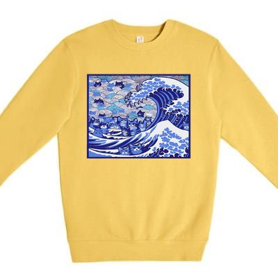 Blue Cats Wave For Kamala Funny Gift Premium Crewneck Sweatshirt