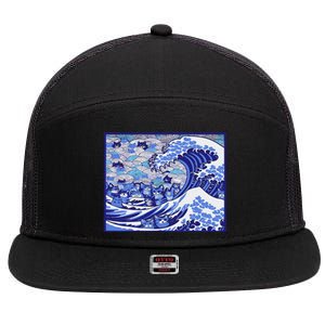 Blue Cats Wave For Kamala Funny Gift 7 Panel Mesh Trucker Snapback Hat