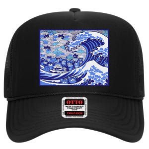 Blue Cats Wave For Kamala Funny Gift High Crown Mesh Back Trucker Hat