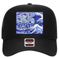 Blue Cats Wave For Kamala Funny Gift High Crown Mesh Back Trucker Hat