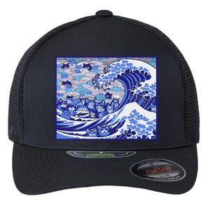 Blue Cats Wave For Kamala Funny Gift Flexfit Unipanel Trucker Cap