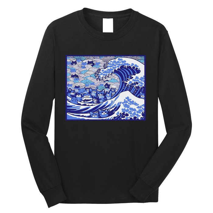 Blue Cats Wave For Kamala Funny Gift Long Sleeve Shirt