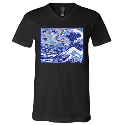 Blue Cats Wave For Kamala Funny Gift V-Neck T-Shirt