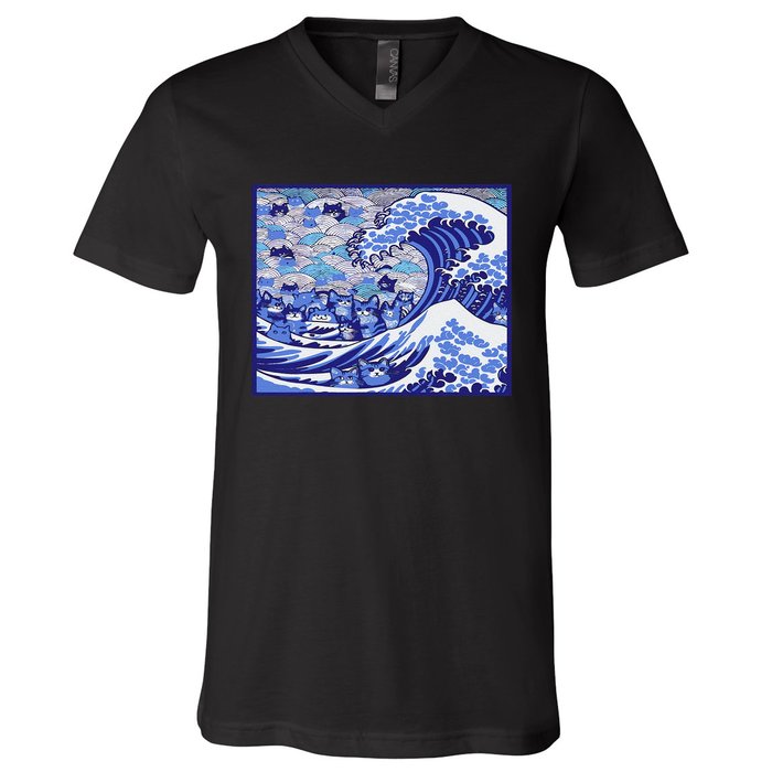 Blue Cats Wave For Kamala Funny Gift V-Neck T-Shirt